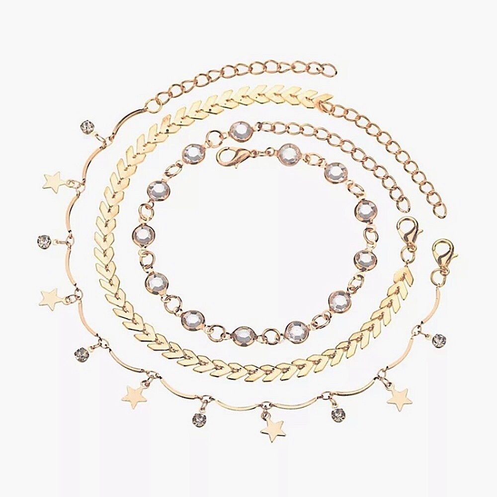 ⚜️𝟯𝟬%𝗢𝗙𝗙 𝗯𝘂𝗻𝗱𝗹𝗲𝘀 𝟯+⚜️ NEW 3 Layered Golden Fish Bone Anklet Set - Picture 6 of 8